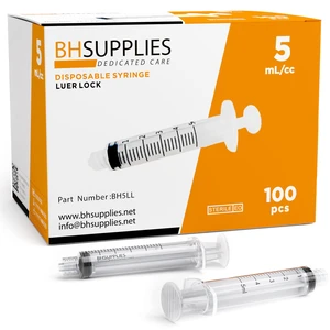 5mL Luer Lock Tip Syringes (No Needle) - Sterile, Individually Wrapped - 100 Syringes 5mL Luer Lock Tip Syringes (No Needle) - Sterile, Individually Wrapped - 100 Syringes