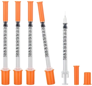 100 Pcs U-100 0.5cc Syringe 31g 1/4in (6mm) Disposable Lab Syringes Individually Packaged 100 Pcs U-100 0.5cc Syringe 31g 1/4in (6mm) Disposable Lab Syringes Individually Packaged