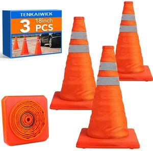 18 Inch 3 Pack Traffic Cones, Collapsible Safety Cones, Multi Purpose Pop-up Cones with Reflective Collar, Orange Cones for Parking lot, Driveway, Driving Training etc 18 Inch 3 Pack Traffic Cones, Collapsible Safety Cones, Multi Purpose Pop-up Cones with Reflective Collar, Orange Cones for Parking lot, Driveway, Driving Training etc