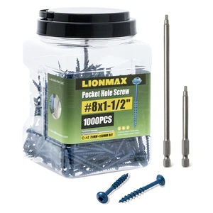 Pocket Hole Screws #8 x 1-1/2 Inch, 1000PCS Exterior Pocket Screws Rust Resistant Blue Coated, Coarse Thread, Square Drive, Washer Head, for Outdoor Use, Self Tapping, 150MM Drive Bit Included Pocket Hole Screws #8 x 1-1/2 Inch, 1000PCS Exterior Pocket Screws Rust Resistant Blue Coated, Coarse Thread, Square Drive, Washer Head, for Outdoor Use, Self Tapping, 150MM Drive Bit Included