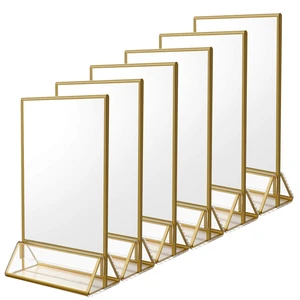 5x7 Acrylic Sign Holder, Picture Frame, Wedding Table Numbers, 6pack Vertical Stand, Gold Frames, Clear Double Sided, Gold Sign Holders Display for Menu Restaurant Signs, Photos, Party, Events 5x7 Acrylic Sign Holder, Picture Frame, Wedding Table Numbers, 6pack Vertical Stand, Gold Frames, Clear Double Sided, Gold Sign Holders Display for Menu Restaurant Signs, Photos, Party, Events