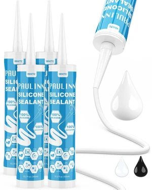 Silicone Caulk White, 100% Silicone Sealant Waterproof for RV, Kitchen, Bath, General Use, Window, Door, Glass, Marine, 10.2 Oz, 4 Packs Silicone Caulk White, 100% Silicone Sealant Waterproof for RV, Kitchen, Bath, General Use, Window, Door, Glass, Marine, 10.2 Oz, 4 Packs