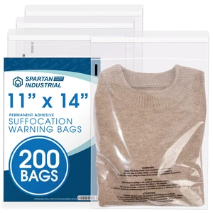 11 X 14 (200 Count) Self Seal Clear Poly Bags with Suffocation Warning for Packaging, T Shirts - Permanent Adhesive 11 X 14 (200 Count) Self Seal Clear Poly Bags with Suffocation Warning for Packaging, T Shirts - Permanent Adhesive