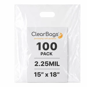 15"x18" Clear Plastic Bags With Handles - 2.25 Mil Extra Thick - 100 Pack Transparent Bag with Grip for Gifts, Shopping, & Merchandise - Durable LDPE Die Cut for Packaging - Bulk Clear Plastic Bag 15"x18" Clear Plastic Bags With Handles - 2.25 Mil Extra Thick - 100 Pack Transparent Bag with Grip for Gifts, Shopping, & Merchandise - Durable LDPE Die Cut for Packaging - Bulk Clear Plastic Bag