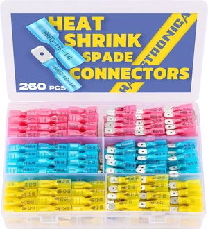 260PCS Heat Shrink Spade Connectors, 22-10 AWG, Male/Female Quick Disconnect Wire Connectors for Automotive, Watercraft & Electronics, 3:1 Adhesive-Lined Crimp Terminals 260PCS Heat Shrink Spade Connectors, 22-10 AWG, Male/Female Quick Disconnect Wire Connectors for Automotive, Watercraft & Electronics, 3:1 Adhesive-Lined Crimp Terminals