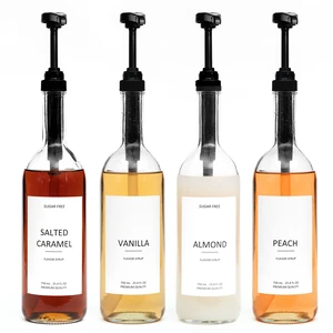 25.4 oz 750 ml Glass Coffee Syrup Dispenser for Coffee Bar - 4 Pack - Comprehensive Label Set & ¼ oz Pumps Included 25.4 oz 750 ml Glass Coffee Syrup Dispenser for Coffee Bar - 4 Pack - Comprehensive Label Set & ¼ oz Pumps Included