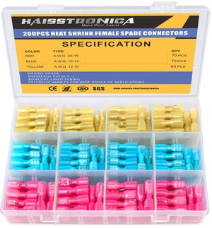 200PCS Heat Shrink Spade Connectors, 22-10 AWG, Female Female Replacements for Existing Male Tabs, Quick Disconnects for Component Service, 3:1 Adhesive-Lined Seal, Wire Connectors 200PCS Heat Shrink Spade Connectors, 22-10 AWG, Female Female Replacements for Existing Male Tabs, Quick Disconnects for Component Service, 3:1 Adhesive-Lined Seal, Wire Connectors