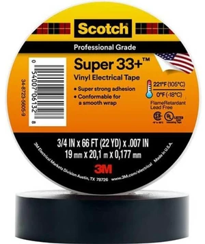 Scotch Super 33+ Electrical Tape, 2 in x 66 ft, 1 Roll, Black Premium Grade All-Weather Vinyl, Resistant to Abrasion, Moisture, Corrosion, Alkalies, 1-1/2 in Core Scotch Super 33+ Electrical Tape, 2 in x 66 ft, 1 Roll, Black Premium Grade All-Weather Vinyl, Resistant to Abrasion, Moisture, Corrosion, Alkalies, 1-1/2 in Core
