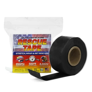 Rescue Tape, Self-Fusing Silicone Repair Tape, 1 in x 12 ft, Black Self-Fusing Silicone Tape, Waterproof Seal, Leak Repair, Heat Resistant, Electrical Insulation Rescue Tape, Self-Fusing Silicone Repair Tape, 1 in x 12 ft, Black Self-Fusing Silicone Tape, Waterproof Seal, Leak Repair, Heat Resistant, Electrical Insulation
