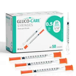 0.5 ml/cc Syringes 31G x 5/16 (8mm), Orange Cap, Box of 50 pcs Fine Tip, Home & Lab Use, Clear Barrel, Bold Scale, Smooth Plunger Movement with back-end stopper, Leak-Proof Design 0.5 ml/cc Syringes 31G x 5/16 (8mm), Orange Cap, Box of 50 pcs Fine Tip, Home & Lab Use, Clear Barrel, Bold Scale, Smooth Plunger Movement with back-end stopper, Leak-Proof Design