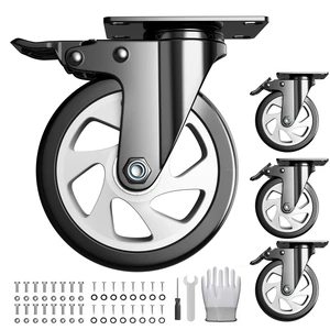 5 Inch Caster Wheels with Safety Dual Locking 2400Lbs, Heavy Duty Swivel Casters Set of 4, Polyurethane No Noise Wheels for Cart, Workbench, Furniture(Bonus of 2 Hardware Kits) 5 Inch Caster Wheels with Safety Dual Locking 2400Lbs, Heavy Duty Swivel Casters Set of 4, Polyurethane No Noise Wheels for Cart, Workbench, Furniture(Bonus of 2 Hardware Kits)