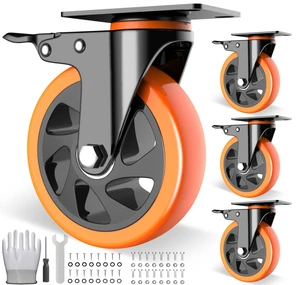 5 inch Casters Wheels, Heavy Duty Casters Set of 4 Load 2400lbs with Brake, Locking Swivel Plate Caster, Industrial Castor Wheels for Carts,Furniture and Workbench(Free Screws and Spanner) 5 inch Casters Wheels, Heavy Duty Casters Set of 4 Load 2400lbs with Brake, Locking Swivel Plate Caster, Industrial Castor Wheels for Carts,Furniture and Workbench(Free Screws and Spanner)