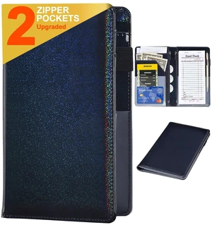 Server Books for Waitress - Glitter Leather Waiter Book Server Wallet with Zipper Pocket, Cute Waitress Book&Waitstaff Organizer with Money Pocket Fit Server Apron (Glitter Black) Server Books for Waitress - Glitter Leather Waiter Book Server Wallet with Zipper Pocket, Cute Waitress Book&Waitstaff Organizer with Money Pocket Fit Server Apron (Glitter Black)