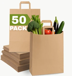 12x7x17 Brown Paper Grocery Bags with Handles, Large Brown Paper Bags with Handles Bulk, 50pcs Large Grocery Bag 12x7x17 Brown Paper Grocery Bags with Handles, Large Brown Paper Bags with Handles Bulk, 50pcs Large Grocery Bag