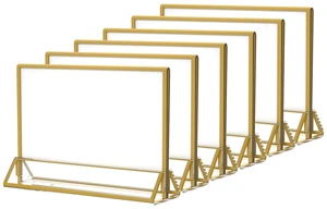 5x7 Acrylic Sign Holder, Picture Frame, Wedding Table Numbers, 6pack Horizontal Stand,Gold Frames, Clear Double Sided, Gold Sign Holders Display for Menu Restaurant Signs, Photos, Party, Events 5x7 Acrylic Sign Holder, Picture Frame, Wedding Table Numbers, 6pack Horizontal Stand,Gold Frames, Clear Double Sided, Gold Sign Holders Display for Menu Restaurant Signs, Photos, Party, Events