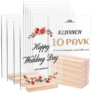 10 Pack 8x10 Inch Blank Clear Acrylic Sign with Wooden Stands, Rectangle Top Acrylic Sheet, DIY Acrylic Rectangle Table Numbers for DIY Name Card Gifts Event Party Sign Decoration 10 Pack 8x10 Inch Blank Clear Acrylic Sign with Wooden Stands, Rectangle Top Acrylic Sheet, DIY Acrylic Rectangle Table Numbers for DIY Name Card Gifts Event Party Sign Decoration