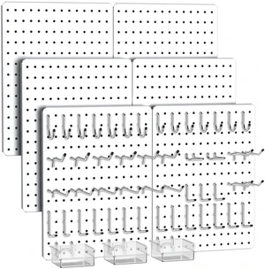 Peg Board, 112pcs Metal PegBoard Organizer with Accessories, 6 Pack 16'' x 12'' White Pegboard Panels with Hooks, Wall Organizer for Craft Room,Sewing Room,Office,Garage,Kitchen Peg Board, 112pcs Metal PegBoard Organizer with Accessories, 6 Pack 16'' x 12'' White Pegboard Panels with Hooks, Wall Organizer for Craft Room,Sewing Room,Office,Garage,Kitchen