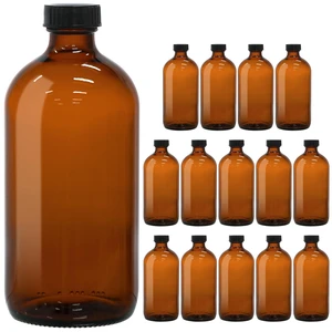 16oz Amber Glass Bottles with Polycone Caps for Kombucha, 15 Pack Brown Glass Containers for Vanilla Extract, Brewing, Storing Condiments, Essential Oils, and Homemade Solutions- Leak-Proof 16oz Amber Glass Bottles with Polycone Caps for Kombucha, 15 Pack Brown Glass Containers for Vanilla Extract, Brewing, Storing Condiments, Essential Oils, and Homemade Solutions- Leak-Proof