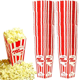 60 Tall Movie Night Paper Popcorn Boxes Nostalgic Red White Stripes Large buckets hold 46oz, stand 7.75 inches, with vintage, old-fashioned retro carnival stripes. Other quantities available 60 Tall Movie Night Paper Popcorn Boxes Nostalgic Red White Stripes Large buckets hold 46oz, stand 7.75 inches, with vintage, old-fashioned retro carnival stripes. Other quantities available