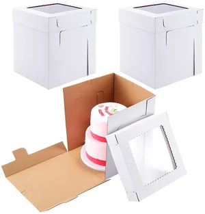 Tall Cake Boxes for Tier Cakes,10x10x12 Inch 10Pack Thick Sturdy Cake Box with Window,Layer Cake Carrier,Disposable Cake Containers Tall Cake Boxes for Tier Cakes,10x10x12 Inch 10Pack Thick Sturdy Cake Box with Window,Layer Cake Carrier,Disposable Cake Containers