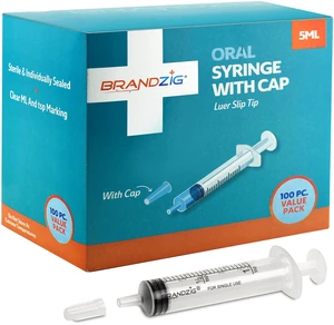5ml Syringe With Cap (100 Pack) | Oral Dispenser Without Needle, Luer Slip Tip, | Individually Wrapped Medicine Dropper For Infants & Pets 5ml Syringe With Cap (100 Pack) | Oral Dispenser Without Needle, Luer Slip Tip, | Individually Wrapped Medicine Dropper For Infants & Pets