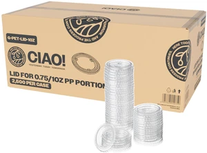Ultra Clear PET Portion Cup Lids.45mm Diameter, Fit For 0.75oz & 1oz Portion Cups - Case of 2,500 Ultra Clear PET Portion Cup Lids.45mm Diameter, Fit For 0.75oz & 1oz Portion Cups - Case of 2,500