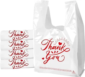 300 Pack Upgraded White Thank You T-Shirt Bags - 11.5"x6.5"x21" Reusable Grocery Bags with Handles, Eco-Friendly Retail Packaging for Supermarket & Small Business 300 Pack Upgraded White Thank You T-Shirt Bags - 11.5"x6.5"x21" Reusable Grocery Bags with Handles, Eco-Friendly Retail Packaging for Supermarket & Small Business