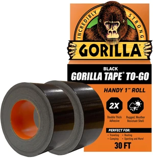 Mini Duct Tape to-Go, 1" x 10 yd, Black, Travel Size, 2-Pack Double-Thick Adhesive, Reinforced Backing Mini Duct Tape to-Go, 1" x 10 yd, Black, Travel Size, 2-Pack Double-Thick Adhesive, Reinforced Backing