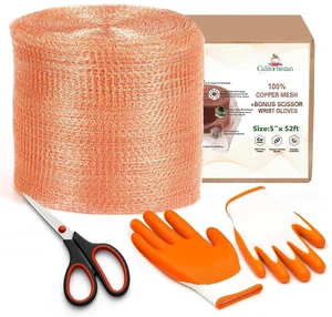 Copper Mesh Rodent Control Roll, 5 in x 52 ft, with Scissors and Gloves Rustproof Copper Mesh Roll for Rodent, Bat and Snail Control, Hole Blocking, Gardening and Sealing Water Openings, Pest Copper Mesh Rodent Control Roll, 5 in x 52 ft, with Scissors and Gloves Rustproof Copper Mesh Roll for Rodent, Bat and Snail Control, Hole Blocking, Gardening and Sealing Water Openings, Pest