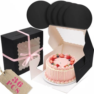 10"x10"x5" Cake Box, 36 Sets Black Cake Box with Window 36 Sets 10" Black Cake Round Boards, for Cake, Treat Cookie Dessert, Pastry, Birthday Party, Weddings 10"x10"x5" Cake Box, 36 Sets Black Cake Box with Window 36 Sets 10" Black Cake Round Boards, for Cake, Treat Cookie Dessert, Pastry, Birthday Party, Weddings