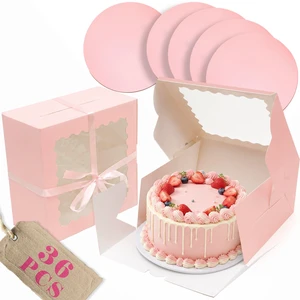 10"x10"x5" Cake Box, 36 Sets Pink Cake Box with Window 36 Sets 10" Pink Cake Round Boards, for Cake, Treat Cookie Dessert, Pastry, Birthday Party, Weddings 10"x10"x5" Cake Box, 36 Sets Pink Cake Box with Window 36 Sets 10" Pink Cake Round Boards, for Cake, Treat Cookie Dessert, Pastry, Birthday Party, Weddings