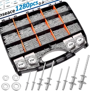 1280Pcs Stainless Steel Rivets with Pop Rivets with Washer 1/8Inch 5/32Inch 3/16Inch for Metal,Furniture,Automotive,Instrument 1280Pcs Stainless Steel Rivets with Pop Rivets with Washer 1/8Inch 5/32Inch 3/16Inch for Metal,Furniture,Automotive,Instrument