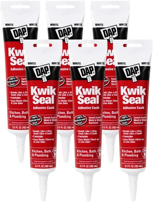 18001 6 Pack 5.5 oz. Kwik Seal Kitchen and Bath Adhesive Caulk, White 18001 6 Pack 5.5 oz. Kwik Seal Kitchen and Bath Adhesive Caulk, White