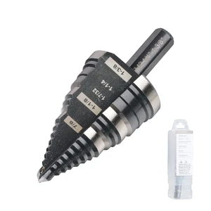 1/4"-1-3/8" M2 Step Drill Bit Unibit for Hole Drilling 5 Sizes M2 High Speed Steel; Fast, Clean Cuts in Stainless Steel, Copper, Aluminum, Wood, Plastic 1/4"-1-3/8" M2 Step Drill Bit Unibit for Hole Drilling 5 Sizes M2 High Speed Steel; Fast, Clean Cuts in Stainless Steel, Copper, Aluminum, Wood, Plastic
