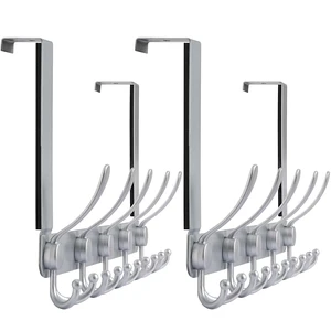Over The Door Hook Hanger - Fits 1 3/8" to 1 3/4" Standard Doors | 5 Tri Hooks Heavy Duty Towel/Coat Rack | Door Organizer for Clothes, Jackets, Hats, Towels, Silver, Pack of 2 Over The Door Hook Hanger - Fits 1 3/8" to 1 3/4" Standard Doors | 5 Tri Hooks Heavy Duty Towel/Coat Rack | Door Organizer for Clothes, Jackets, Hats, Towels, Silver, Pack of 2