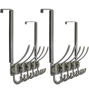 Over The Door Hook Hanger - Fits 1 3/8" to 1 3/4" Standard Doors | 5 Tri Hooks Heavy Duty Towel/Coat Rack | Door Organizer for Clothes, Jackets, Hats, Towels, Grey, Pack of 2 Over The Door Hook Hanger - Fits 1 3/8" to 1 3/4" Standard Doors | 5 Tri Hooks Heavy Duty Towel/Coat Rack | Door Organizer for Clothes, Jackets, Hats, Towels, Grey, Pack of 2