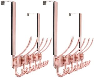Over The Door Hook Hanger - Fits 1 3/8" to 1 3/4" Standard Doors | 5 Tri Hooks Heavy Duty Towel/Coat Rack | Door Organizer for Clothes, Jackets, Hats, Towels, Rose Gold, Pack of 2 Over The Door Hook Hanger - Fits 1 3/8" to 1 3/4" Standard Doors | 5 Tri Hooks Heavy Duty Towel/Coat Rack | Door Organizer for Clothes, Jackets, Hats, Towels, Rose Gold, Pack of 2