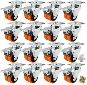 2" Double Wheel Casters with Brake (16 Pack) Orange TPE, Heavy Duty, Non-Marking, Swivel Plate Dual Locking, For Garage Workshop Cart 2" Double Wheel Casters with Brake (16 Pack) Orange TPE, Heavy Duty, Non-Marking, Swivel Plate Dual Locking, For Garage Workshop Cart