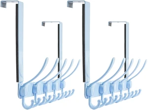 Over The Door Hook Hanger - Fits 1 3/8" to 1 3/4" Standard Doors | 5 Tri Hooks Heavy Duty Towel/Coat Rack | Door Organizer for Clothes, Jackets, Hats, Towels, Blue, Pack of 2 Over The Door Hook Hanger - Fits 1 3/8" to 1 3/4" Standard Doors | 5 Tri Hooks Heavy Duty Towel/Coat Rack | Door Organizer for Clothes, Jackets, Hats, Towels, Blue, Pack of 2