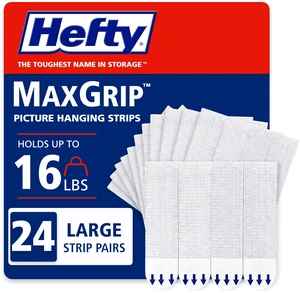 Hefty Picture Hanging Kit - 24 Large Pairs, Holds Up to 16 Lbs | Picture Hangers & Kit for Home Decor - Picture Hanging Hardware for Superior Adhesion on Frames, No Nails Hefty Picture Hanging Kit - 24 Large Pairs, Holds Up to 16 Lbs | Picture Hangers & Kit for Home Decor - Picture Hanging Hardware for Superior Adhesion on Frames, No Nails