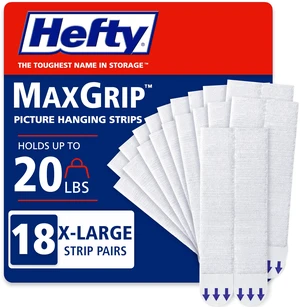 Hefty Picture Hanging Kit - 18 XL Pairs, Holds Up to 20 Lbs | Picture Hangers & Kit for Home Decor - Picture Hanging Hardware for Superior Adhesion on Frames, No Nails Hefty Picture Hanging Kit - 18 XL Pairs, Holds Up to 20 Lbs | Picture Hangers & Kit for Home Decor - Picture Hanging Hardware for Superior Adhesion on Frames, No Nails