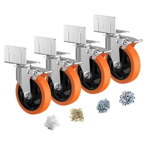 5" L-Shaped Caster Wheels Set of 4, Side Mount Swivel Casters With Brake, Polyurethane Wheels, Non-Marking. 360° Double Ball Bearing. For Workbench, Shelving, Cart, Garage, Workshop 5" L-Shaped Caster Wheels Set of 4, Side Mount Swivel Casters With Brake, Polyurethane Wheels, Non-Marking. 360° Double Ball Bearing. For Workbench, Shelving, Cart, Garage, Workshop