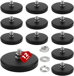 12PCS Strong Rubber Coated Mounting Magnets with M6 Threaded,65LBS Anti-Scratch Mounting Magnet Magnetic Non-Slip Strong Magnet for Lighting Bar, Additional Mirrors and Camera 12PCS Strong Rubber Coated Mounting Magnets with M6 Threaded,65LBS Anti-Scratch Mounting Magnet Magnetic Non-Slip Strong Magnet for Lighting Bar, Additional Mirrors and Camera