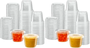 (1 oz - 100 Sets Clear Diposable Plastic Portion Cups With Lids, Small Mini Containers For Portion Controll, Jello Shots, Meal Prep, Sauce Cups, Slime, Condiments, (Pack of 2) (1 oz - 100 Sets Clear Diposable Plastic Portion Cups With Lids, Small Mini Containers For Portion Controll, Jello Shots, Meal Prep, Sauce Cups, Slime, Condiments, (Pack of 2)