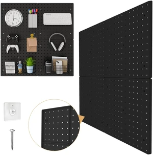 Plastic Pegboard Wall Organizer Kit, 12x12, 4 Pack, Black Durable ABS material, compatible with 1/4"and 1/8" pegboad accessories, includes adhesive or drill installation accessories Plastic Pegboard Wall Organizer Kit, 12x12, 4 Pack, Black Durable ABS material, compatible with 1/4"and 1/8" pegboad accessories, includes adhesive or drill installation accessories