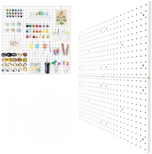 Plastic Pegboard Wall Organizer Kit, 12x12, 4 Pack, White Durable ABS material, compatible with 1/4"and 1/8" pegboad accessories, includes adhesive or drill installation accessories Plastic Pegboard Wall Organizer Kit, 12x12, 4 Pack, White Durable ABS material, compatible with 1/4"and 1/8" pegboad accessories, includes adhesive or drill installation accessories