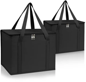 2 Pack Insulated Grocery Shopping Bag, XL Catering Bag for Keep Food Warm Large Capacity & Collapsible, Black Pizza Cooler Bags for Grocery Shopping, Picnics, Takeout, Camping 2 Pack Insulated Grocery Shopping Bag, XL Catering Bag for Keep Food Warm Large Capacity & Collapsible, Black Pizza Cooler Bags for Grocery Shopping, Picnics, Takeout, Camping