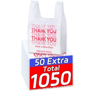 1050 Count Plastic Bags with Handles, T-Shirt bags, Thank You bag, Grocery bag, Shopping bag, for Small Business, White and Reusable, 1/6 Barrel, Large Size 11"x6"x21" 1050 Count Plastic Bags with Handles, T-Shirt bags, Thank You bag, Grocery bag, Shopping bag, for Small Business, White and Reusable, 1/6 Barrel, Large Size 11"x6"x21"