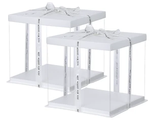 2Pcs Large Cake PET Clear Box, 10" X 10" X 9" with ribbon and pre-folded lid, for 8" cake packing carry, baking cookie display, Carry Tall Layer Gift, Festive Gift Box -White 2Pcs Large Cake PET Clear Box, 10" X 10" X 9" with ribbon and pre-folded lid, for 8" cake packing carry, baking cookie display, Carry Tall Layer Gift, Festive Gift Box -White