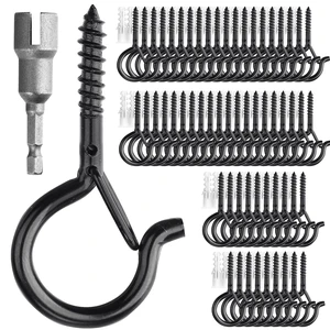 60 Pack Screw Hooks for Hanging Plants Outdoor Lights(Black) Christmas Seasonal Lighting, Heavy Duty 2.2 Inch Eye Hook Cup Ceiling Hook Q-Hanger for Patio, Wall Wood Ceiling Deck Mount 60 Pack Screw Hooks for Hanging Plants Outdoor Lights(Black) Christmas Seasonal Lighting, Heavy Duty 2.2 Inch Eye Hook Cup Ceiling Hook Q-Hanger for Patio, Wall Wood Ceiling Deck Mount